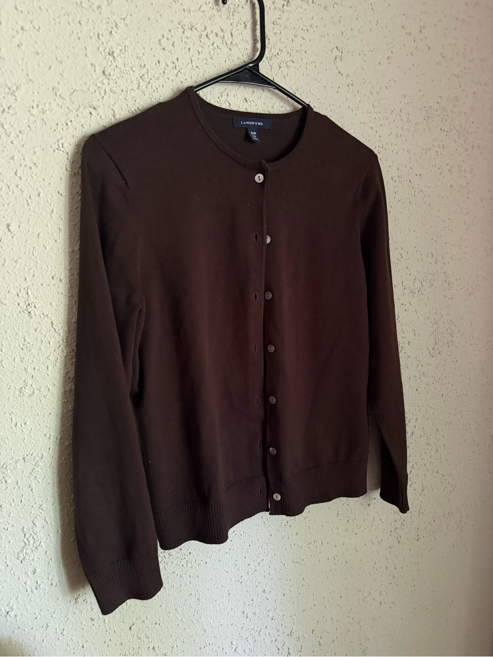 Lands’ End Chocolate Brown Cardigan | Fine Knit Button Front Sweater - Picture 2 of 5